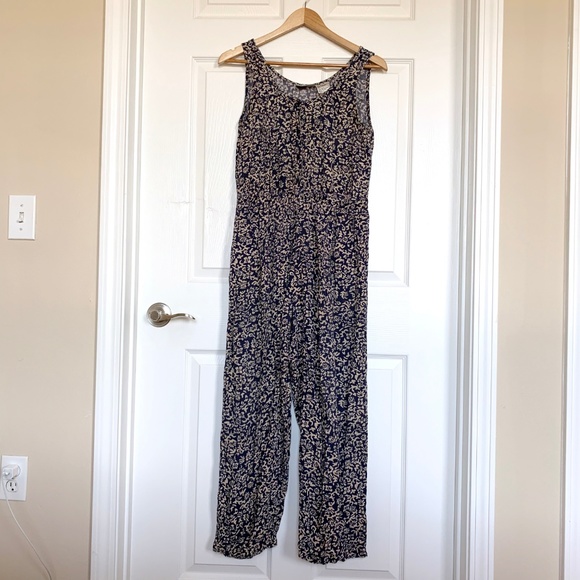 Kathie Lee Collection Pants - Vintage Kathie Lee Blue Cream Print Jumpsuit